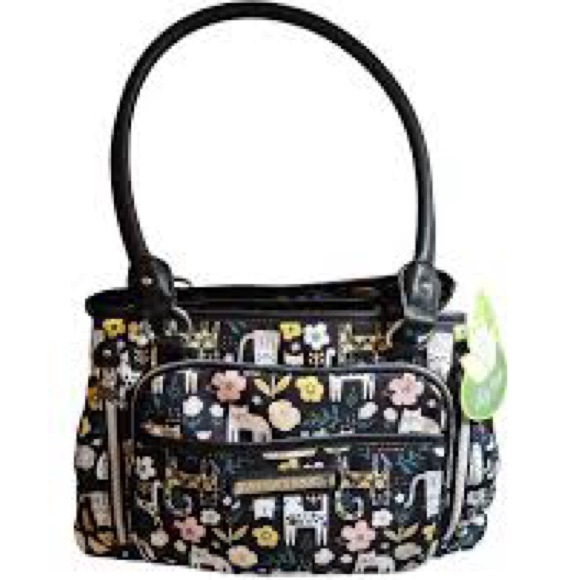 Lily Bloom Handbags - NWT Lily Bloom Black Floral & Animal Print Satchel with Yellow and Pink Accents